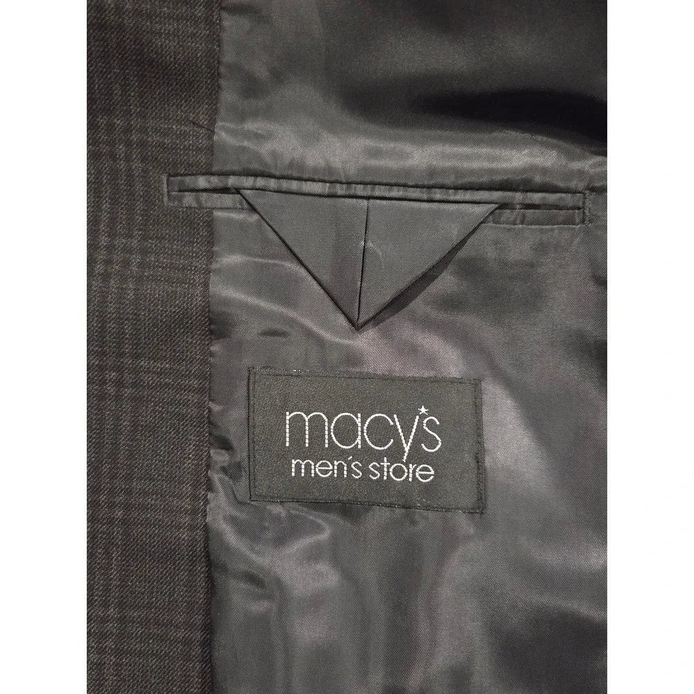 Andrew Fezza Macys Mens Grey‎ Glen Plaid Two Button Sport Coat